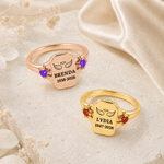Personalized Angel Wings Birthstones Sterling Silver Ring with Engraved Name and Year Dainty Jewellery Birthday Anniversary Gift for Mom Grandma