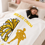 Personalised Glitter Cheerleader Girl Silhouette Pom-Pom Soft Throw Blanket with Team Name Home Decor Game Day Team Gift for Cheerleader