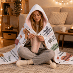 Personalised Cartoon Character Sewing Woman Soft Throw Hooded Blanket with Name Daily Use Birthday Gift for Sewing Knitting Lovers
