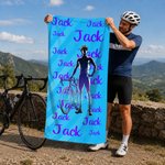 Personalisiertes Radfahrer-Silhouette Handtuch mit Namen | übergroßes & saugfähiges Badetuch | Rennradtour Reise Geburtstag Geschenk für Radsportfans