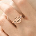 Personalized Angel Wings Birthstones Sterling Silver Ring with Engraved Name and Year Dainty Jewellery Birthday Anniversary Gift for Mom Grandma