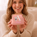 Portamonete personalizzato in pelle PU con effetto perla e fiore del mese di nascita, chiusura a scatto e nome: regalo di compleanno per l'uso quotidiano, ideale per amici, mamme e fidanzate