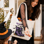 Personalized Witch Boots Bat Halloween Theme Large Capacity Corduroy Tote Bag with Name Daily Use Halloween Gift for Women Friends