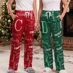 Personalised Multi-Font Name Multicolour Soft Skin-Friendly Pyjama Pants with Initial Daily Wear Christmas Birthday Gift for Family Kids