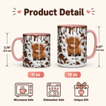 Personalized Cute Highland Cow Ceramic Coffee Mug with Name and Coaster Birthday Gift for Highland Cow Lover
