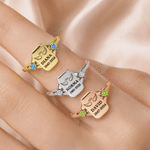 Personalized Angel Wings Birthstones Sterling Silver Ring with Engraved Name and Year Dainty Jewellery Birthday Anniversary Gift for Mom Grandma
