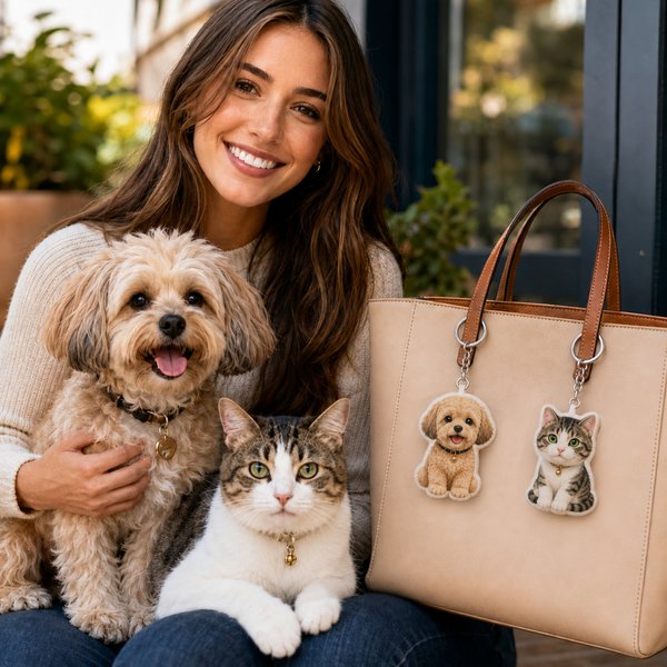 Portachiavi personalizzato con foto del proprio animale domestico in stile Q-Cartoon: peluche carino, ciondolo per borsa, regalo per l'uso quotidiano, anniversario o compleanno, ideale per bambini, am
