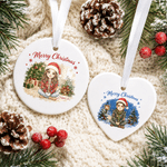 Personalised Watercolor Christmas Light-Wrapped Cartoon Character Photo Ceramic Ornament with Name Home Tree Decor Christmas Gift for Family Friends