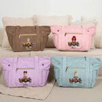 Personalized 3D-Effect Artwork Yarn Knitting Cartoon Character Corduroy Tote Bag with Name and Crochet Hook Slots Birthday Gift for Women