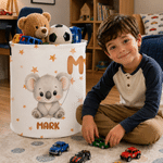 Cesto portabiancheria personalizzato con animali in stile cartone animato, impermeabile e di grande capienza, con nome e iniziale: decorazione per la camera da letto e regalo di compleanno per bambini