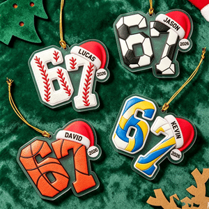 Personalised 67 Baseball Basketball Acrylic Sports Christmas Ornament with Name Christmas Gift for Sports Lovers