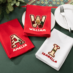 Personalised Patch-Style Initial Quick-Absorbing 100% Cotton Napkin with Name Table Decor Christmas Holiday Gift for Family Friends
