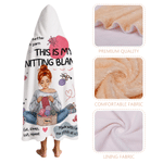 Personalised Cartoon Character Sewing Woman Soft Throw Hooded Blanket with Name Daily Use Birthday Gift for Sewing Knitting Lovers