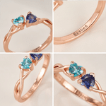 Personlig, delikat ring i sterlingsølv med to hjerter og fødselssteiner, vridd design og inngravert tekst – gave til jubileum eller bursdag for kvinner