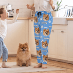 Personalised Bone Paw Print Oil Painting Style Pet Face Photo Soft Pyjama Pants Birthday Gift for Dog Cat Pet Lover