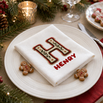 Personalised Patch-Style Initial Quick-Absorbing 100% Cotton Napkin with Name Table Decor Christmas Holiday Gift for Family Friends