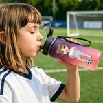 Personalisierte Cartoon Socer Junge Mädchen Gradient Leakproof Sport Name Wasserflasche mit Flip-Top-Deckel und Riemen Geburtstag Geschenk für Gym Fußball-Liebhaber