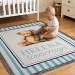 Personalised Cute Woven Teddy Bear Soft Tassel Throw Blanket with Name Nursery Decor Birthday Gift for Kids Family