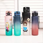 Personalised Cartoon Characters Birth Flower Gradient Sport Water Bottle with Name Birthday Gift for Family 1