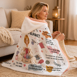Personalised Cartoon Character Sewing Woman Soft Throw Hooded Blanket with Name Daily Use Birthday Gift for Sewing Knitting Lovers