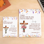 Personalised Watercolor Birth Flower Cross Bible Notepad with Name and 40/80 Pages Daily Prayer Birthday Religious Gift for Christian Believers