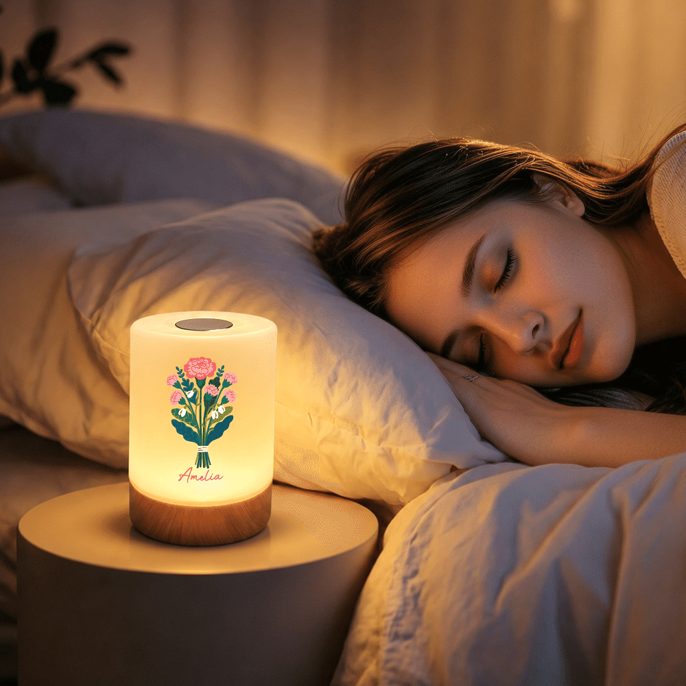 Personalized Illustration Birth Flower Dimmable Color-Changing Touch Control Night Light with Name and Remote Bedroom Decor Birthday Gift for Women 2