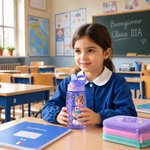 Borraccia personalizzata da 475 ml con foto convertita in personaggio animato 3d, nome e cannuccia in silicone - Regalo per bambini
