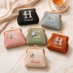 Portamonete personalizzato in pelle PU con effetto perla e fiore del mese di nascita, chiusura a scatto e nome: regalo di compleanno per l'uso quotidiano, ideale per amici, mamme e fidanzate