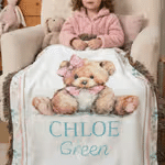 Personalised Cute Woven Teddy Bear Soft Tassel Throw Blanket with Name Nursery Decor Birthday Gift for Kids Family