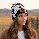 Personalized Highland Cow Pattern Knitted Beanie Hat with Name Winter Accessory Birthday Gift for Highland Cow Lover