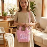 Sac en velours côtelé personnalisé avec nom - Sac à décoration au crochet - Cadeau d'anniversaire pour les enfants