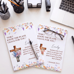 Personalised Watercolor Birth Flower Cross Bible Notepad with Name and 40/80 Pages Daily Prayer Birthday Religious Gift for Christian Believers