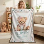 Personalised Cute Woven Teddy Bear Soft Tassel Throw Blanket with Name Nursery Decor Birthday Gift for Kids Family