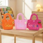 Sac en velours côtelé personnalisé avec nom - Sac à décoration au crochet - Cadeau d'anniversaire pour les enfants