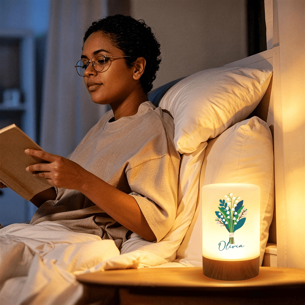 Personalized Illustration Birth Flower Dimmable Color-Changing Touch Control Night Light with Name and Remote Bedroom Decor Birthday Gift for Women 5