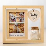 Marco de madera personalizado con collage de fotos de mascotas, tarro para pelo, nombre y texto. Decoración para el hogar. Regalo de condolencia por la pérdida de una mascota para los amantes de los a