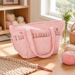Personalized 3D-Effect Artwork Yarn Knitting Cartoon Character Corduroy Tote Bag with Name and Crochet Hook Slots Birthday Gift for Women