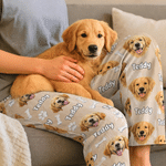 Personalised Bone Paw Print Oil Painting Style Pet Face Photo Soft Pyjama Pants Birthday Gift for Dog Cat Pet Lover