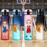 Personalized Gradient Cartoon Basketball Leakproof Gym Sports Water Bottle with Flip Top Lid and Strap Birthday Gift for Basketball Lovers