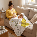 Personalised Pregnant Motherhood Birth Flower Soft Throw Blanket with Name Home Use Pregnancy Anniversary Gift for Pregnant Woman New Mother