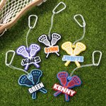 Porte-clés et étiquette pour sac personnalisés, imprimés en 3D, multicolores, avec motif de lacrosse et prénom : cadeau de sport idéal pour un anniversaire destiné aux passionnés de lacrosse
