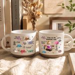 Personalized Cartoon Reading Character Birth Flower 12 oz Pottery Cup with Name Daily Use Birthday Book Club Gift for Book Lovers Bookworms