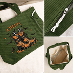 Personalized Witch Boots Bat Halloween Theme Large Capacity Corduroy Tote Bag with Name Daily Use Halloween Gift for Women Friends