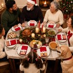 Tovagliolo rosso 100% cotone con foto personalizzata: simpatico cappellino da Babbo Natale e volto da cartone animato, con nome, decorazione da tavola, regalo di Natale per la famiglia e gli amici