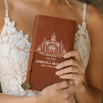 Personalized Minimalist Swan Church PU Leather Wedding Vow Book with Name and Date Wedding Ceremony Anniversary Gift for Bride Groom