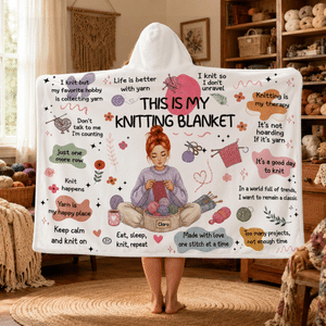 Personalised Cartoon Character Sewing Woman Soft Throw Hooded Blanket with Name Daily Use Birthday Gift for Sewing Knitting Lovers