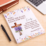 Personalised Watercolor Birth Flower Cross Bible Notepad with Name and 40/80 Pages Daily Prayer Birthday Religious Gift for Christian Believers