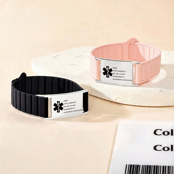 Gepersonaliseerde medische identificatiearmband met gegraveerd ID-label en magnetische band waterdicht voor dagelijks gebruik cadeau voor patiënten