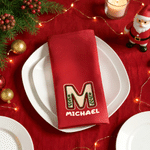 Personalised Patch-Style Initial Quick-Absorbing 100% Cotton Napkin with Name Table Decor Christmas Holiday Gift for Family Friends