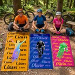 Personalisiertes Radfahrer-Silhouette Handtuch mit Namen | übergroßes & saugfähiges Badetuch | Rennradtour Reise Geburtstag Geschenk für Radsportfans
